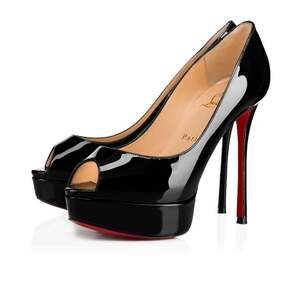 Christian Louboutin Fetish Peep 130 Black Patent Platform Sandal Heel Pump 40